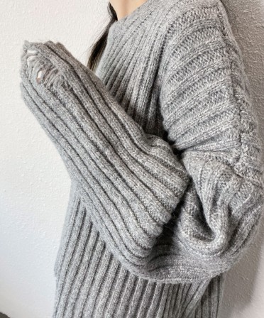 Grey Oversized Raw Edge Knit #241239